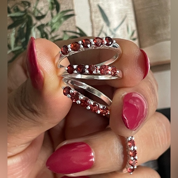 925 Sterling Silver Natural Garnet Band “Vibes” Sizes available US:5,7,8,9 - Picture 5 of 16
